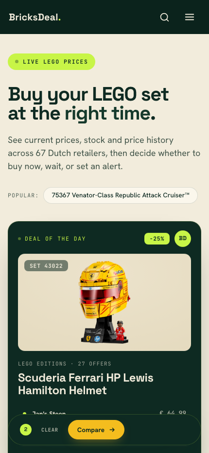 BricksDeal homepage at a 430 pixel mobile viewport.