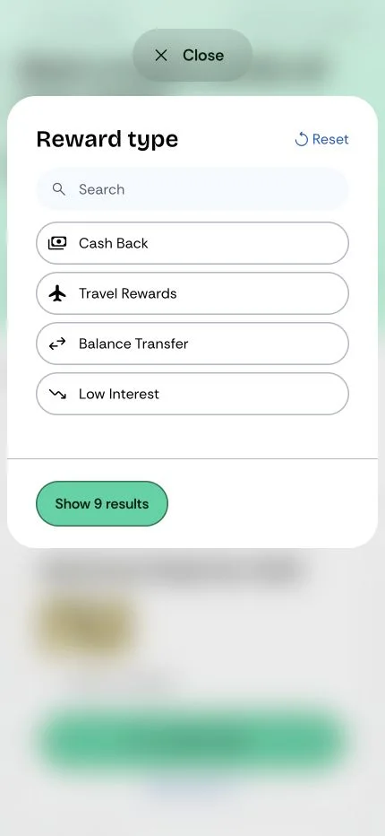 Mobile WalletJump credit-card comparison held in one hand