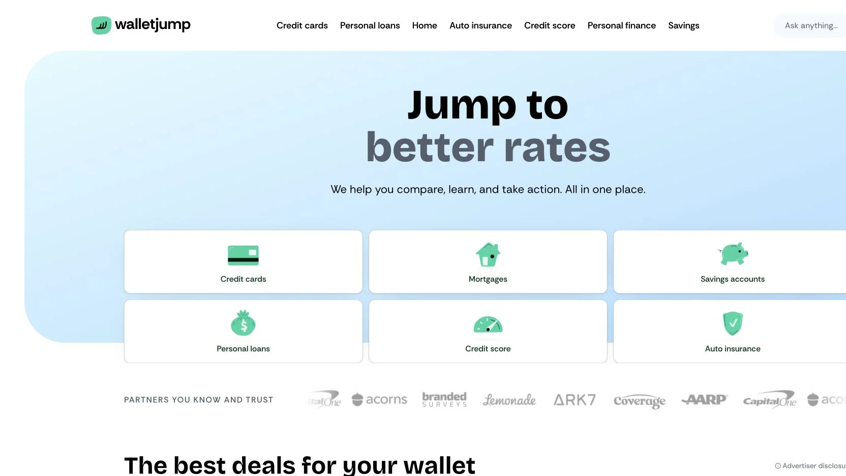 WalletJump homepage on an external display