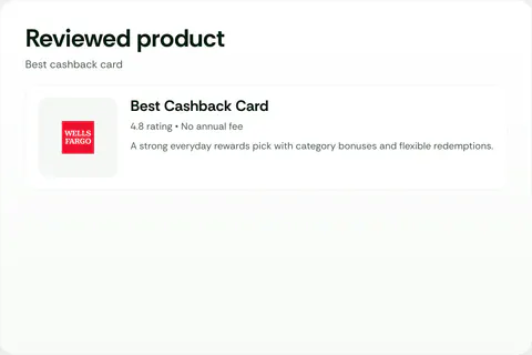 WalletJump Studio preview of Review Product Card Placement