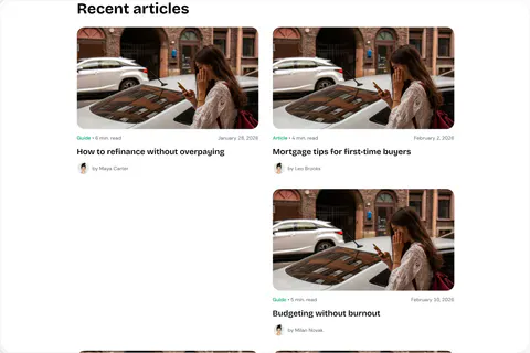 WalletJump Studio preview of Article Grid Block · Recent