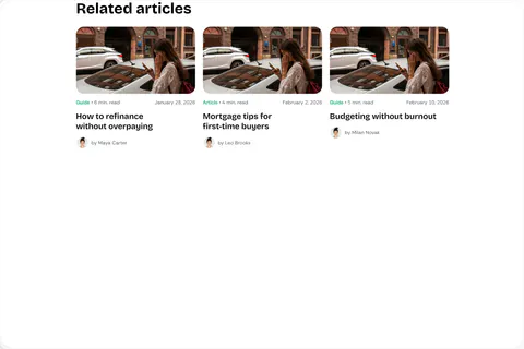 WalletJump Studio preview of Article Grid Block · Related