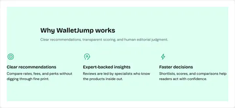WalletJump Studio preview of Benefits Block · Intro Cards
