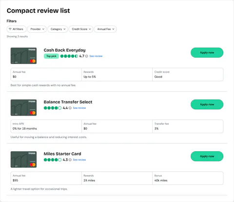 WalletJump Studio preview of Product Review Grid Block · Compact List