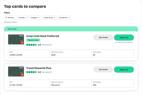 WalletJump Studio preview of Product Review Grid Block · Comparison List